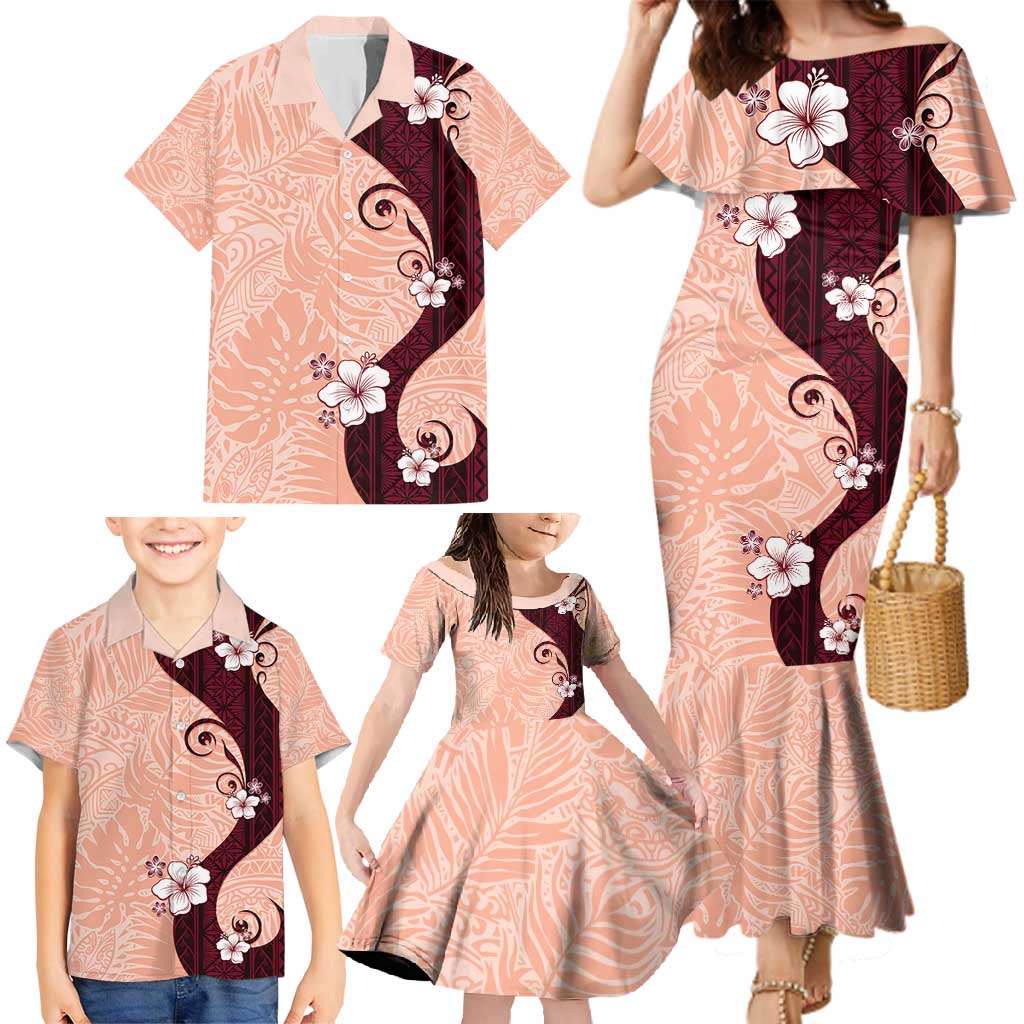 Polynesia Hibiscus Family Matching Mermaid Dress and Hawaiian Shirt Rose Bud Curve Motif LT05 - Polynesian Pride