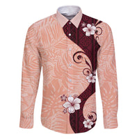 Polynesia Hibiscus Family Matching Off The Shoulder Long Sleeve Dress and Hawaiian Shirt Rose Bud Curve Motif LT05 Dad's Shirt - Long Sleeve Red - Polynesian Pride