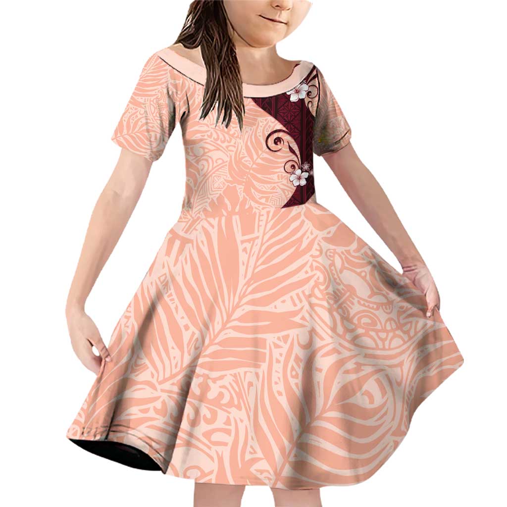 Polynesia Hibiscus Family Matching Off Shoulder Short Dress and Hawaiian Shirt Rose Bud Curve Motif LT05 Daughter's Dress Red - Polynesian Pride
