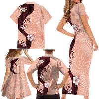Polynesia Hibiscus Family Matching Short Sleeve Bodycon Dress and Hawaiian Shirt Rose Bud Curve Motif LT05 - Polynesian Pride