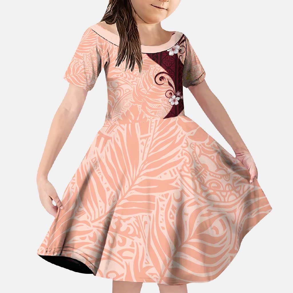 Polynesia Hibiscus Family Matching Summer Maxi Dress and Hawaiian Shirt Rose Bud Curve Motif LT05 Daughter's Dress Red - Polynesian Pride