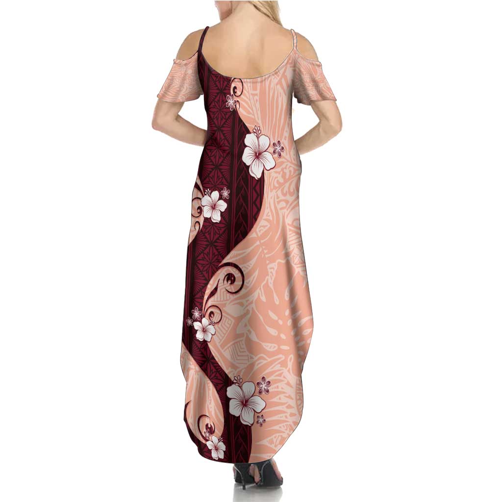 Polynesia Hibiscus Family Matching Summer Maxi Dress and Hawaiian Shirt Rose Bud Curve Motif LT05 - Polynesian Pride