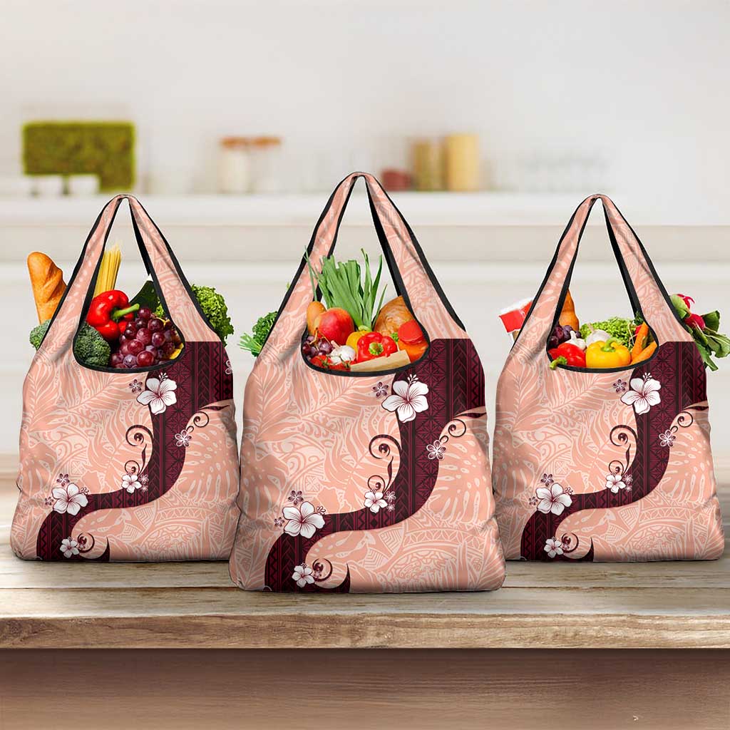 Polynesia Hibiscus Grocery Bag Rose Bud Curve Motif - Polynesian Pride