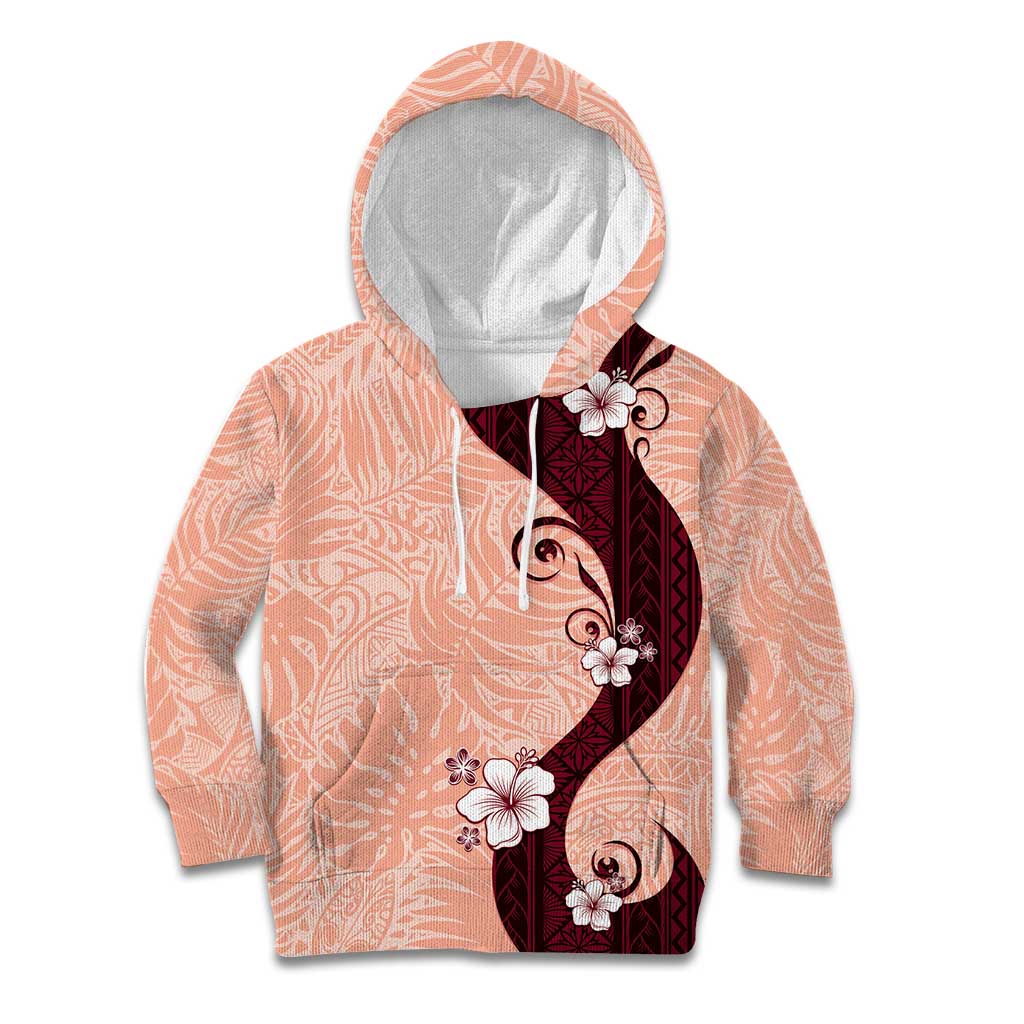 Polynesia Hibiscus Kid Hoodie Rose Bud Curve Motif LT05 Hoodie Red - Polynesian Pride