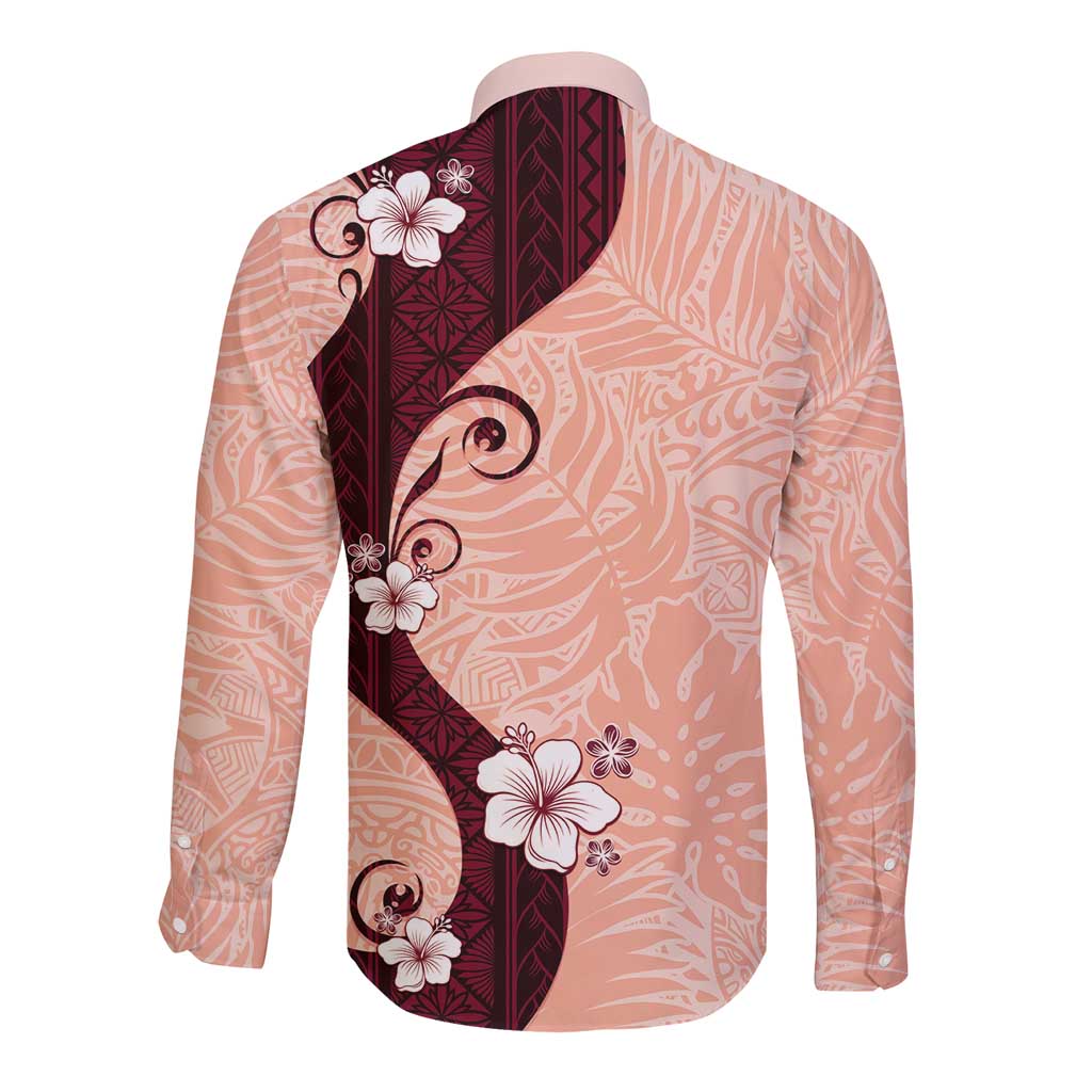 Polynesia Hibiscus Long Sleeve Button Shirt Rose Bud Curve Motif - Polynesian Pride