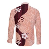 Polynesia Hibiscus Long Sleeve Button Shirt Rose Bud Curve Motif - Polynesian Pride