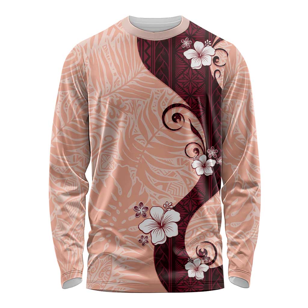 Polynesia Hibiscus Long Sleeve Shirt Rose Bud Curve Motif - Polynesian Pride