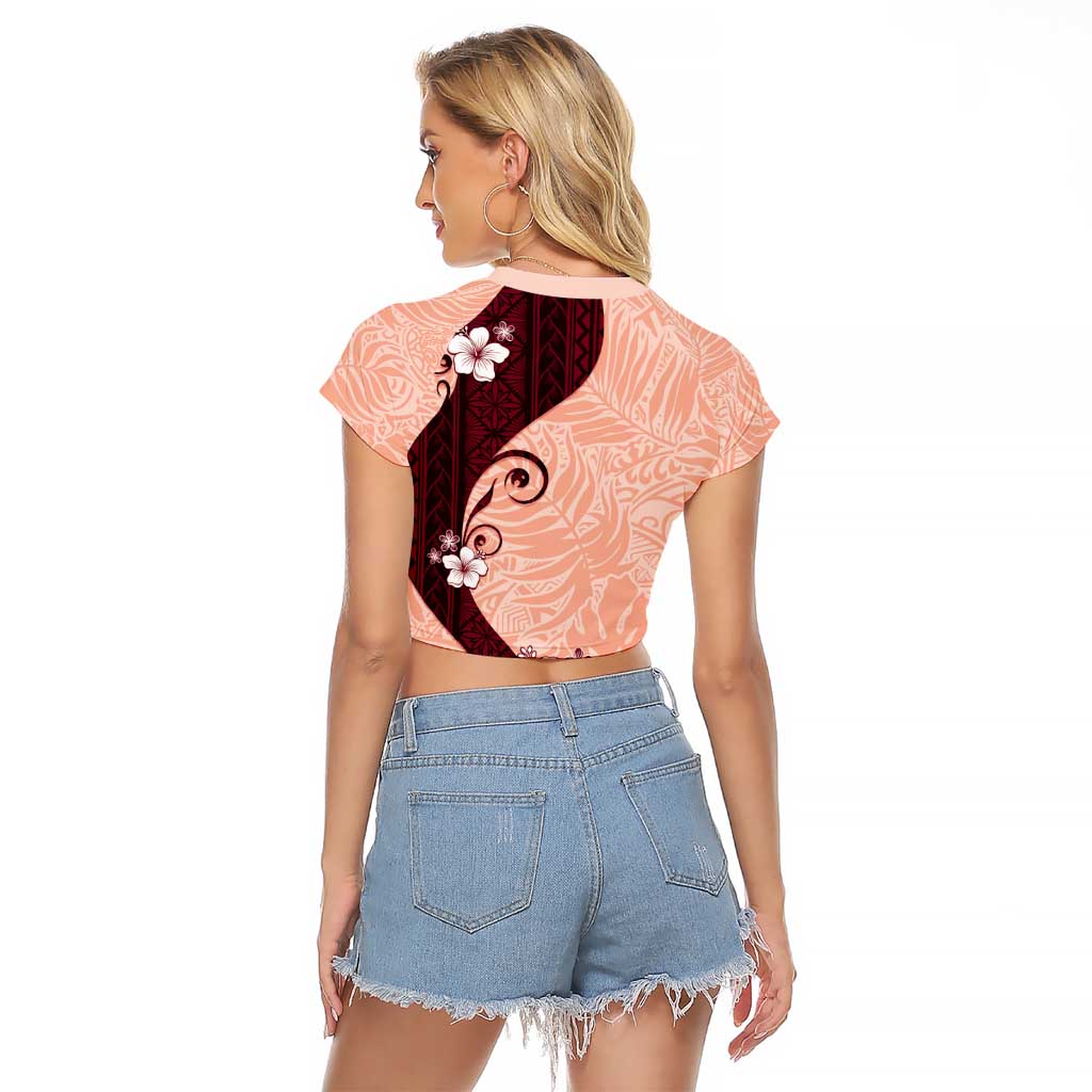 Polynesia Hibiscus Raglan Cropped T Shirt Rose Bud Curve Motif LT05 - Polynesian Pride