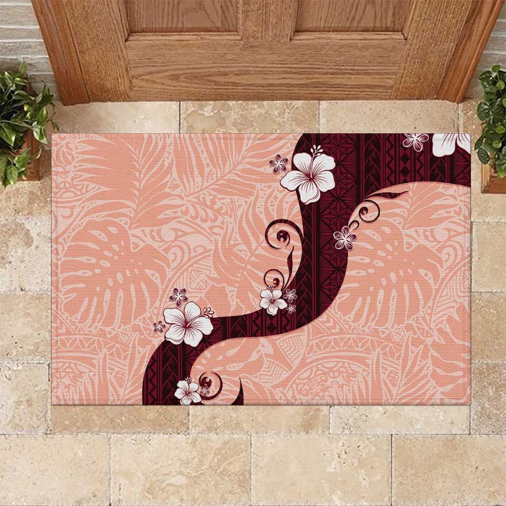 Polynesia Hibiscus Rubber Doormat Rose Bud Curve Motif LT05 Red - Polynesian Pride