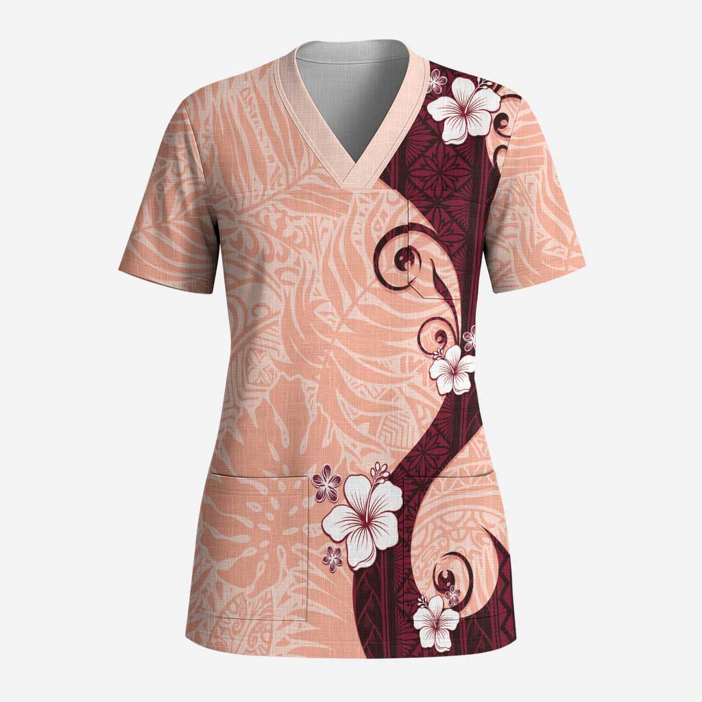 Polynesia Hibiscus Scrub Top Rose Bud Curve Motif - Polynesian Pride
