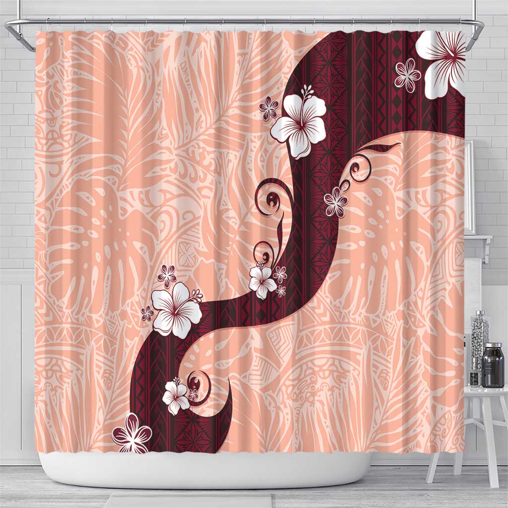 Polynesia Hibiscus Shower Curtain Rose Bud Curve Motif - Polynesian Pride