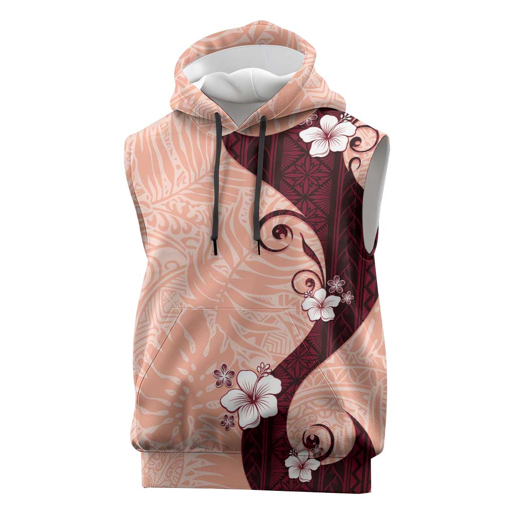 Polynesia Hibiscus Sleeveless Hoodie Rose Bud Curve Motif LT05 Red - Polynesian Pride