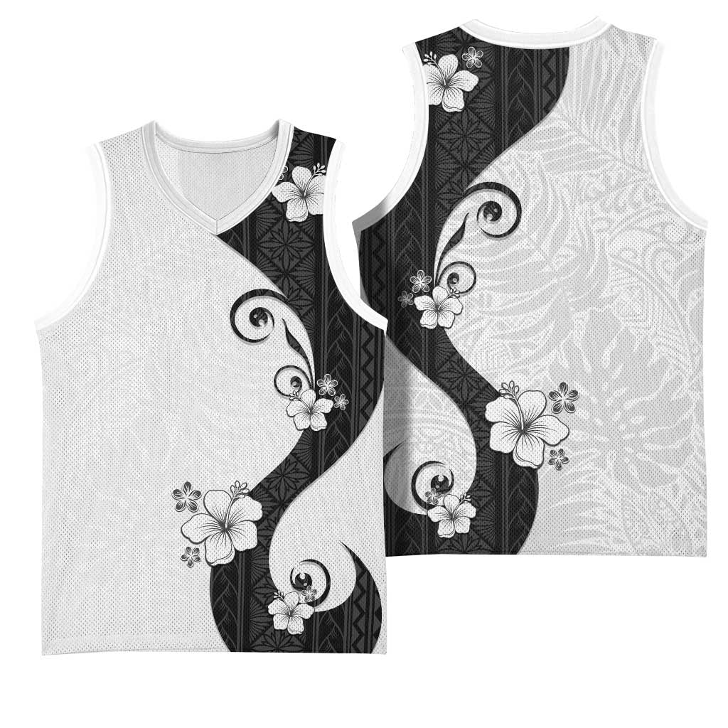 Polynesia Hibiscus Basketball Jersey White Curve Motif - Polynesian Pride