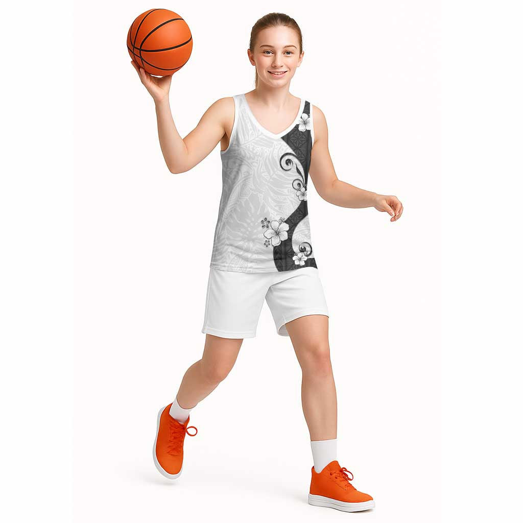 Polynesia Hibiscus Basketball Jersey White Curve Motif - Polynesian Pride
