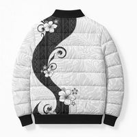 Polynesia Hibiscus Bomber Puffer Jacket White Curve Motif - Polynesian Pride
