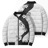 Polynesia Hibiscus Bomber Puffer Jacket White Curve Motif - Polynesian Pride