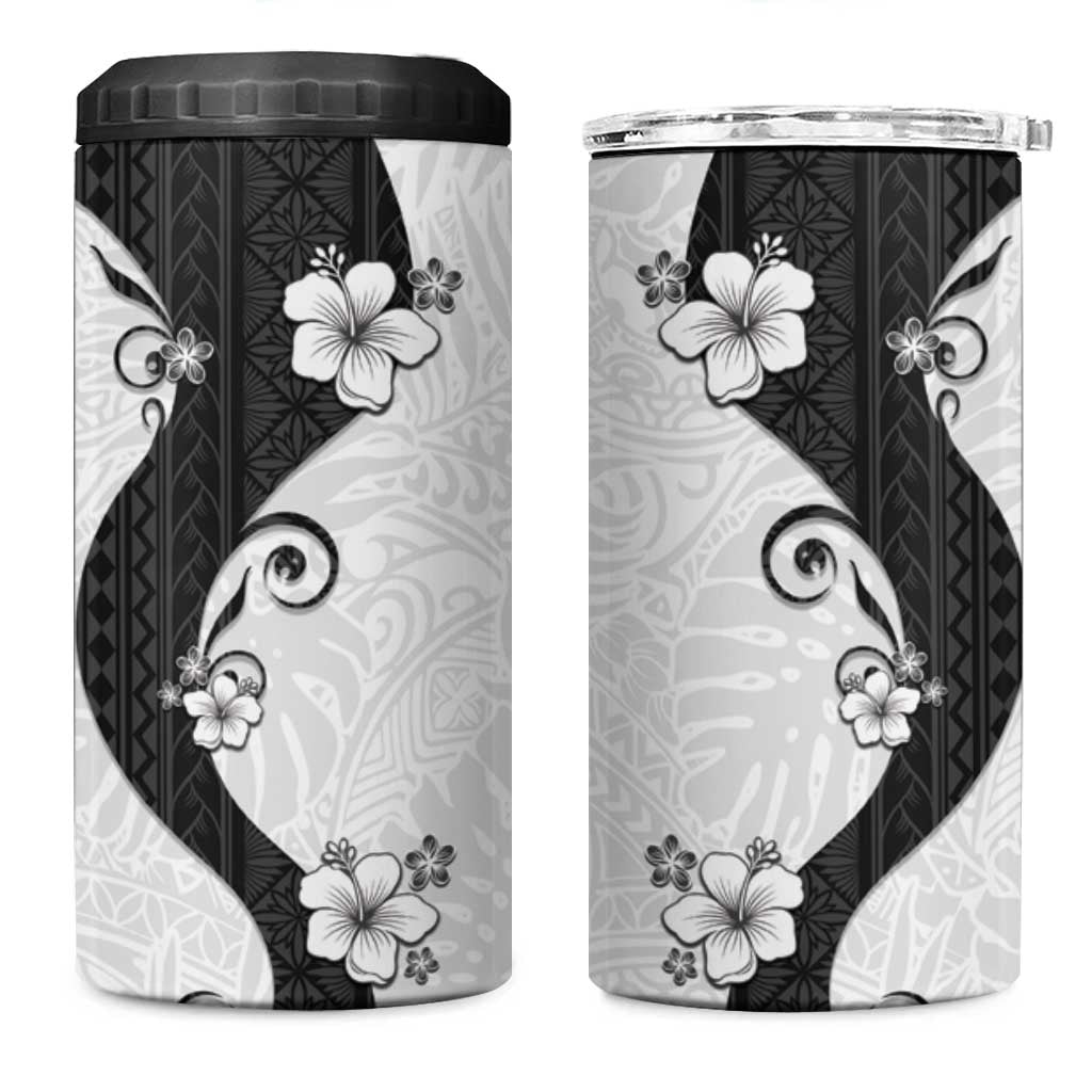 Polynesia Hibiscus 4 in 1 Can Cooler Tumbler White Curve Motif LT05 One Size: 16 oz White - Polynesian Pride