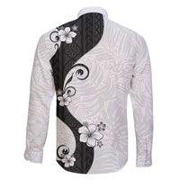 Polynesia Hibiscus Family Matching Long Sleeve Bodycon Dress and Hawaiian Shirt White Curve Motif LT05 - Polynesian Pride