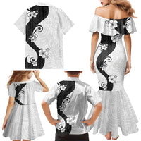 Polynesia Hibiscus Family Matching Mermaid Dress and Hawaiian Shirt White Curve Motif LT05 - Polynesian Pride