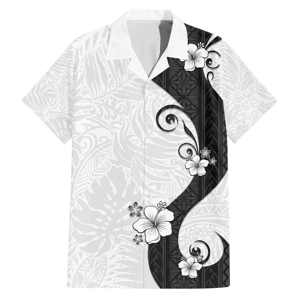 Polynesia Hibiscus Family Matching Mermaid Dress and Hawaiian Shirt White Curve Motif LT05 Dad's Shirt - Short Sleeve White - Polynesian Pride