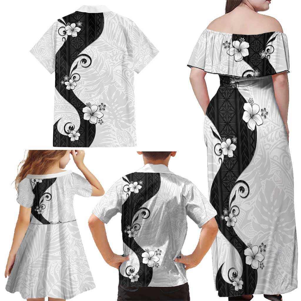 Polynesia Hibiscus Family Matching Off Shoulder Maxi Dress and Hawaiian Shirt White Curve Motif LT05 - Polynesian Pride