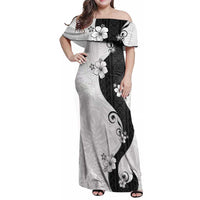 Polynesia Hibiscus Family Matching Off Shoulder Maxi Dress and Hawaiian Shirt White Curve Motif LT05 Mom's Dress White - Polynesian Pride