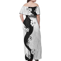 Polynesia Hibiscus Family Matching Off Shoulder Maxi Dress and Hawaiian Shirt White Curve Motif LT05 - Polynesian Pride