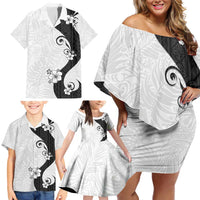 Polynesia Hibiscus Family Matching Off Shoulder Short Dress and Hawaiian Shirt White Curve Motif LT05 - Polynesian Pride