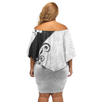 Polynesia Hibiscus Family Matching Off Shoulder Short Dress and Hawaiian Shirt White Curve Motif LT05 - Polynesian Pride