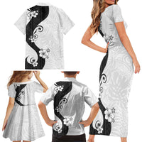 Polynesia Hibiscus Family Matching Short Sleeve Bodycon Dress and Hawaiian Shirt White Curve Motif LT05 - Polynesian Pride