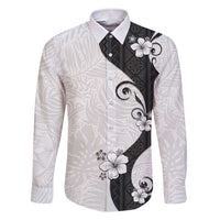 Polynesia Hibiscus Family Matching Short Sleeve Bodycon Dress and Hawaiian Shirt White Curve Motif LT05 Dad's Shirt - Long Sleeve White - Polynesian Pride