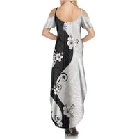 Polynesia Hibiscus Family Matching Summer Maxi Dress and Hawaiian Shirt White Curve Motif LT05 - Polynesian Pride