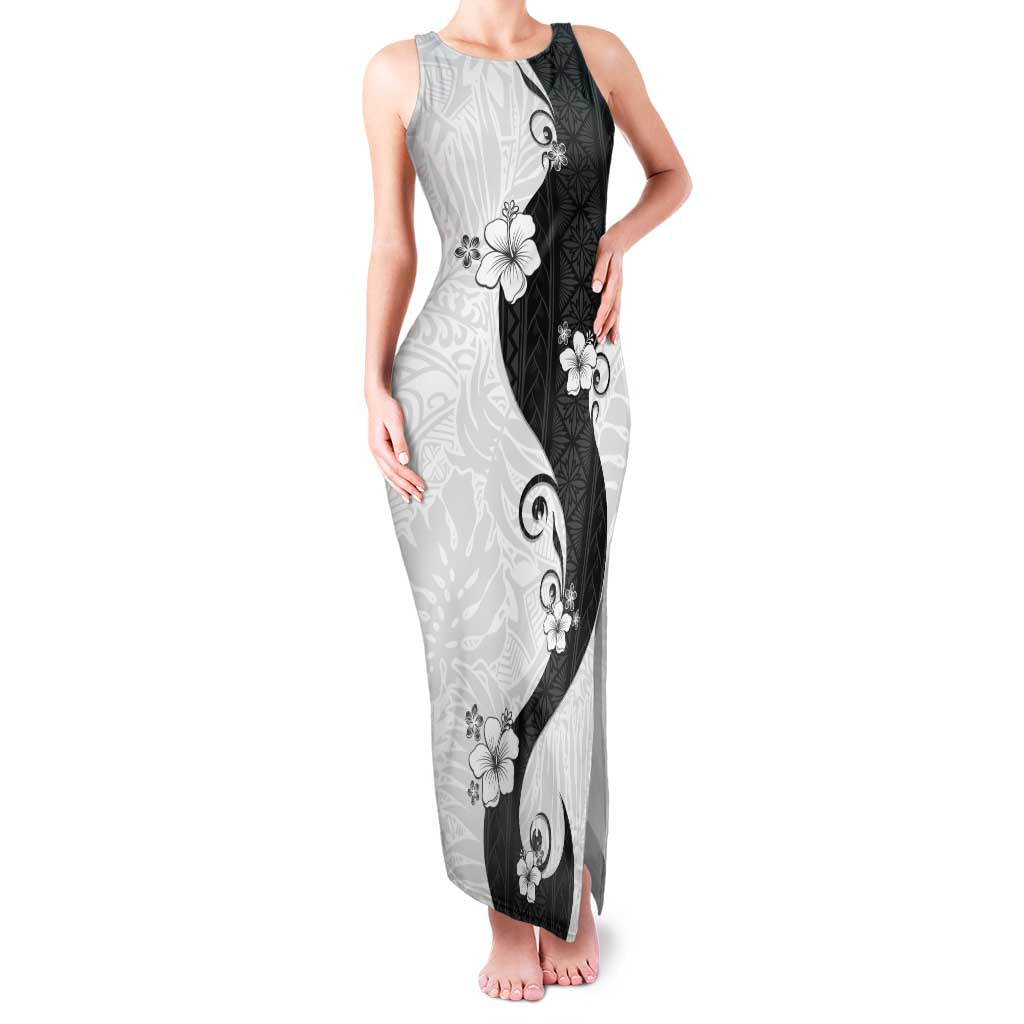 Polynesia Hibiscus Family Matching Tank Maxi Dress and Hawaiian Shirt White Curve Motif LT05 Mom's Dress White - Polynesian Pride