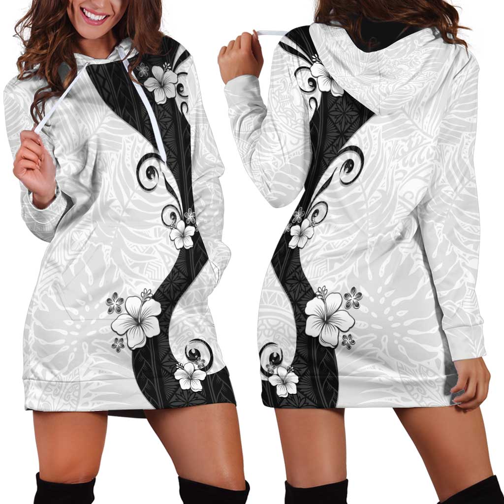 Polynesia Hibiscus Hoodie Dress White Curve Motif LT05 - Polynesian Pride