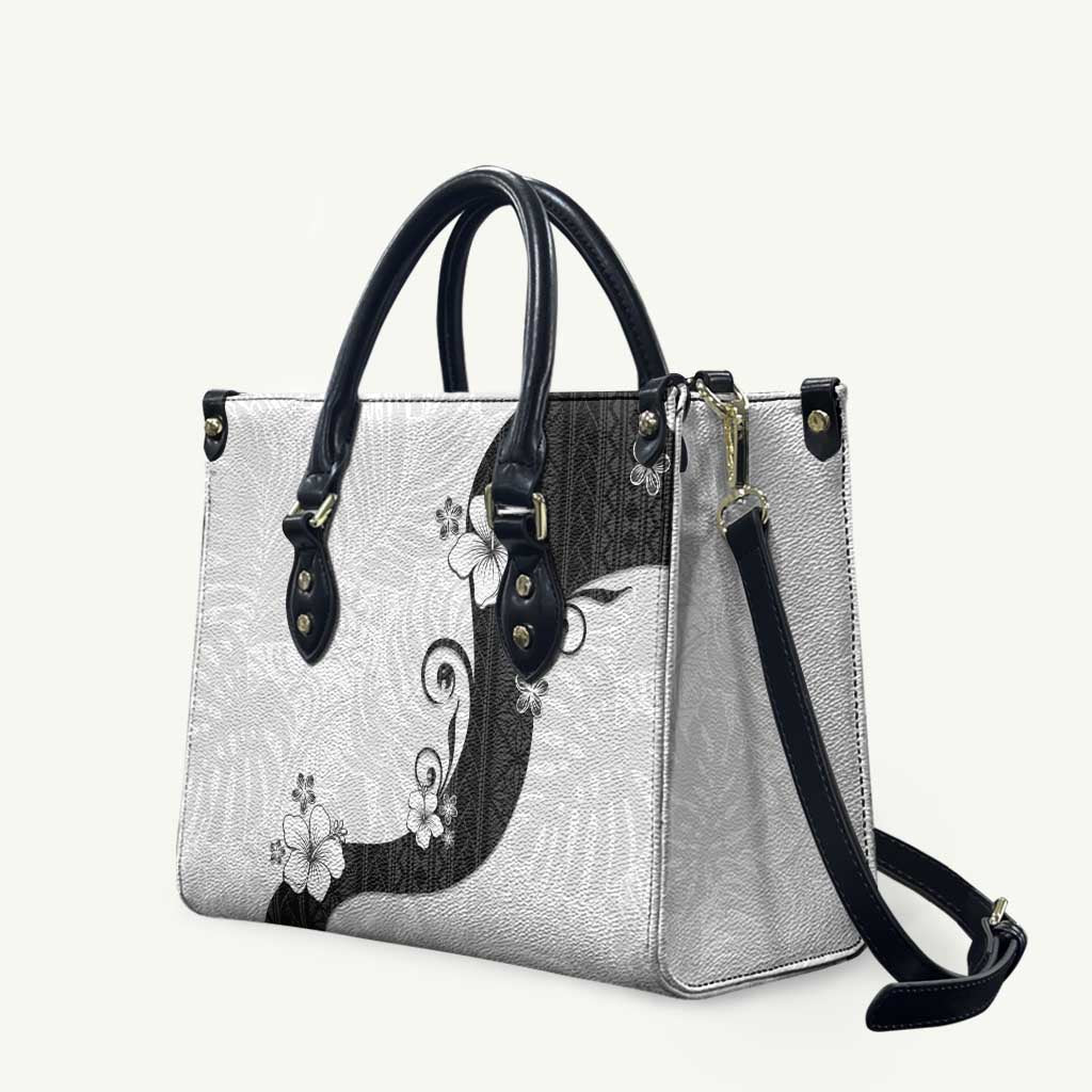 Polynesia Hibiscus Leather Bag White Curve Motif - Polynesian Pride