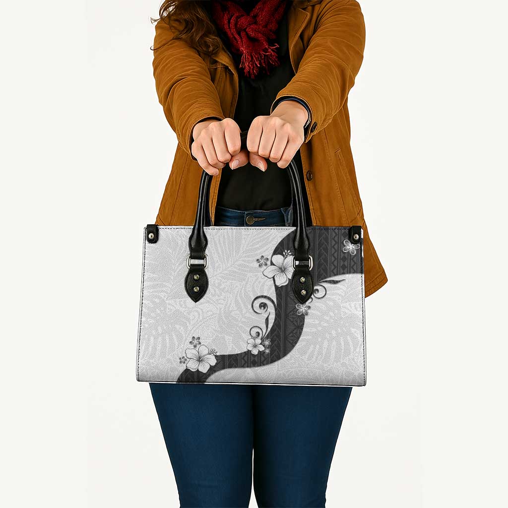 Polynesia Hibiscus Leather Bag White Curve Motif - Polynesian Pride