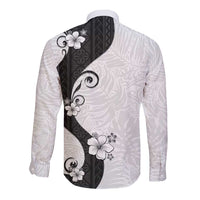 Polynesia Hibiscus Long Sleeve Button Shirt White Curve Motif - Polynesian Pride