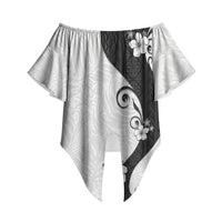 Polynesia Hibiscus Off Shoulder Wrap Waist Top White Curve Motif LT05 White - Polynesian Pride