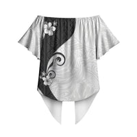 Polynesia Hibiscus Off Shoulder Wrap Waist Top White Curve Motif LT05 - Polynesian Pride