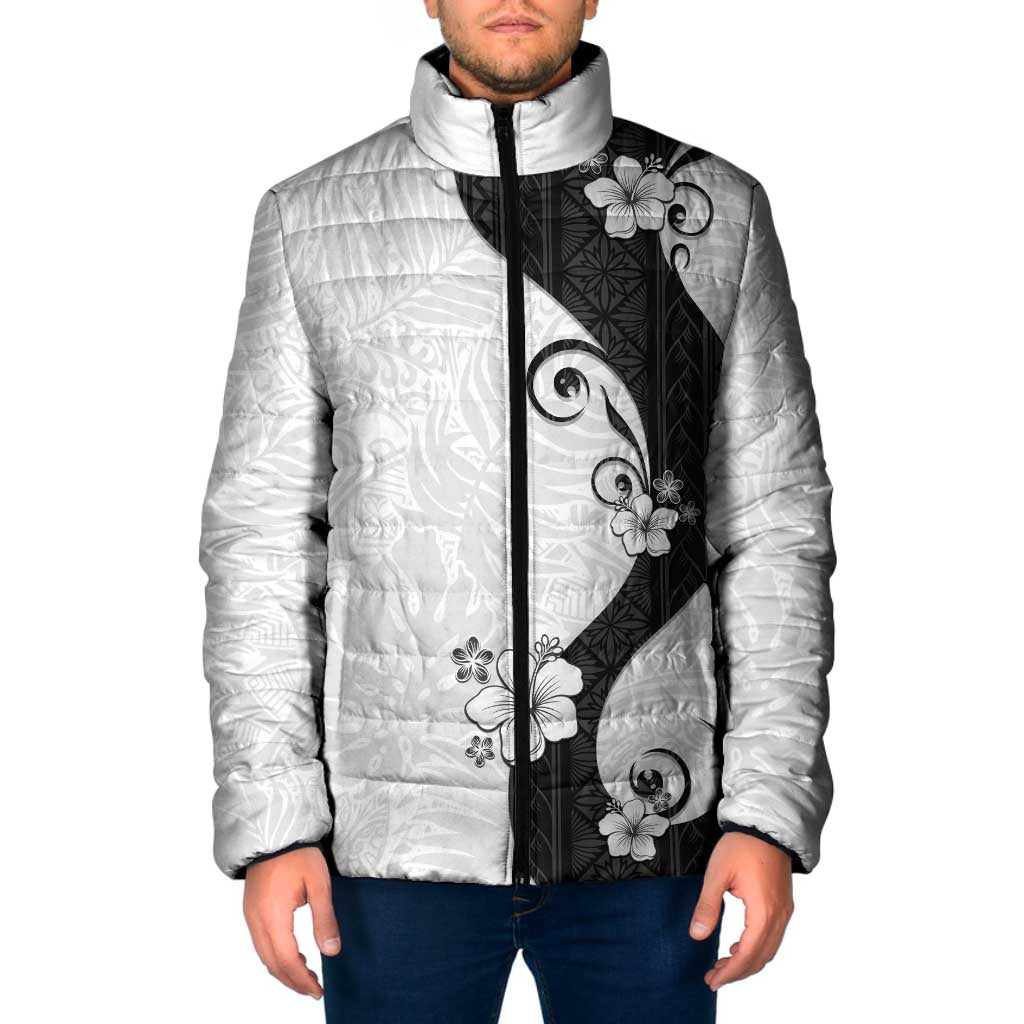 Polynesia Hibiscus Padded Jacket White Curve Motif - Polynesian Pride