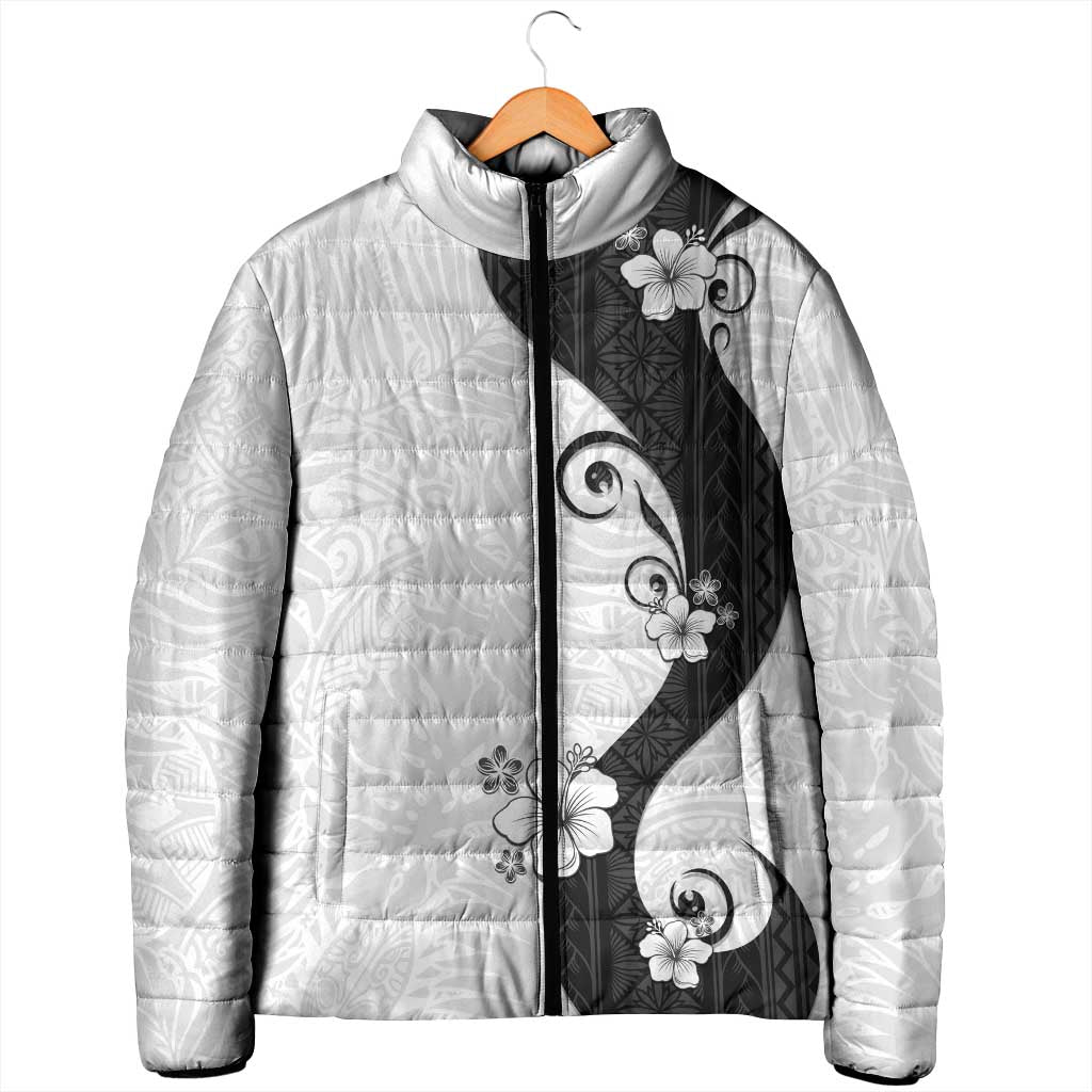 Polynesia Hibiscus Padded Jacket White Curve Motif - Polynesian Pride