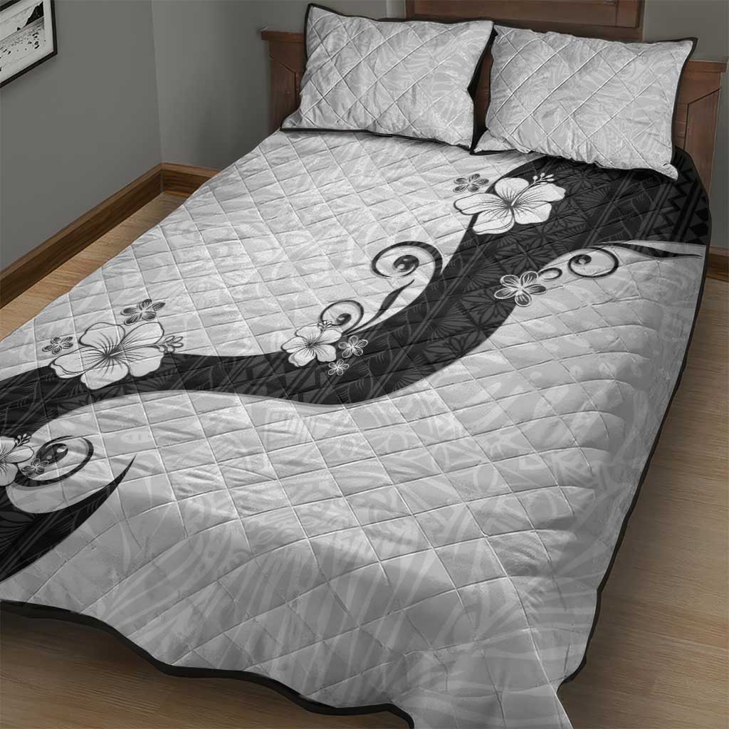 Polynesia Hibiscus Quilt Bed Set White Curve Motif LT05 - Polynesian Pride