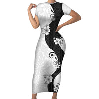 Polynesia Hibiscus Short Sleeve Bodycon Dress White Curve Motif LT05 Long Dress White - Polynesian Pride