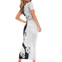 Polynesia Hibiscus Short Sleeve Bodycon Dress White Curve Motif LT05 - Polynesian Pride