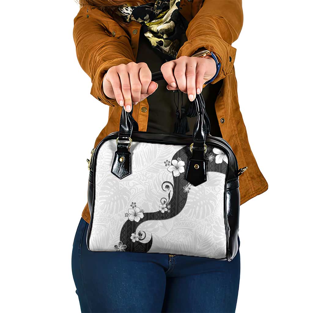 Polynesia Hibiscus Shoulder Handbag White Curve Motif - Polynesian Pride