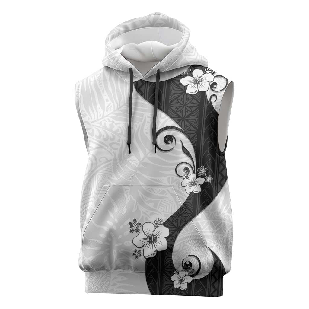 Polynesia Hibiscus Sleeveless Hoodie White Curve Motif LT05 White - Polynesian Pride