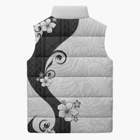 Polynesia Hibiscus Sleeveless Puffer Jacket White Curve Motif - Polynesian Pride