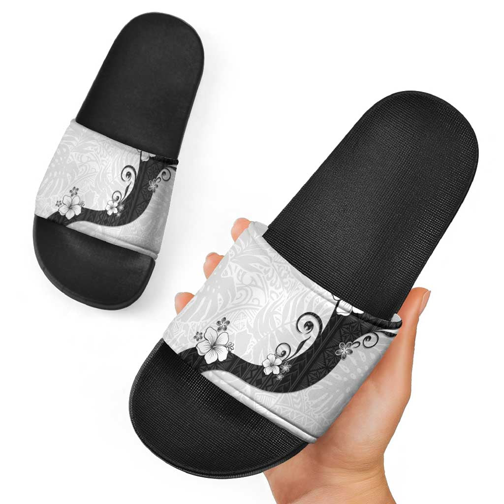 Polynesia Hibiscus Slide Sandals White Curve Motif - Polynesian Pride