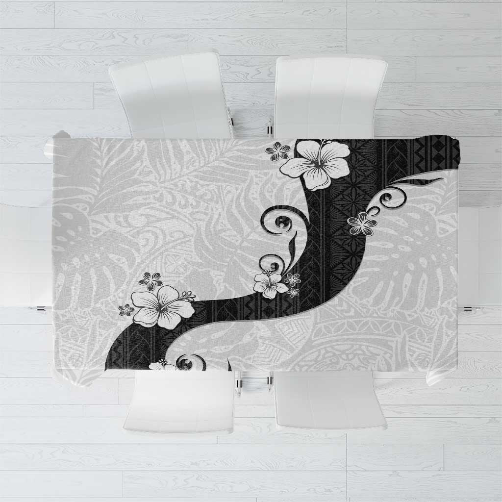 Polynesia Hibiscus Tablecloth White Curve Motif - Polynesian Pride