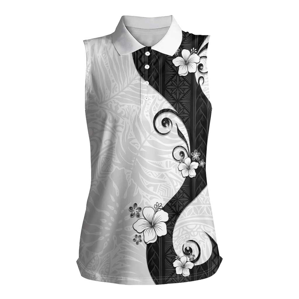 Polynesia Hibiscus Women Sleeveless Polo Shirt White Curve Motif LT05 Female White - Polynesian Pride